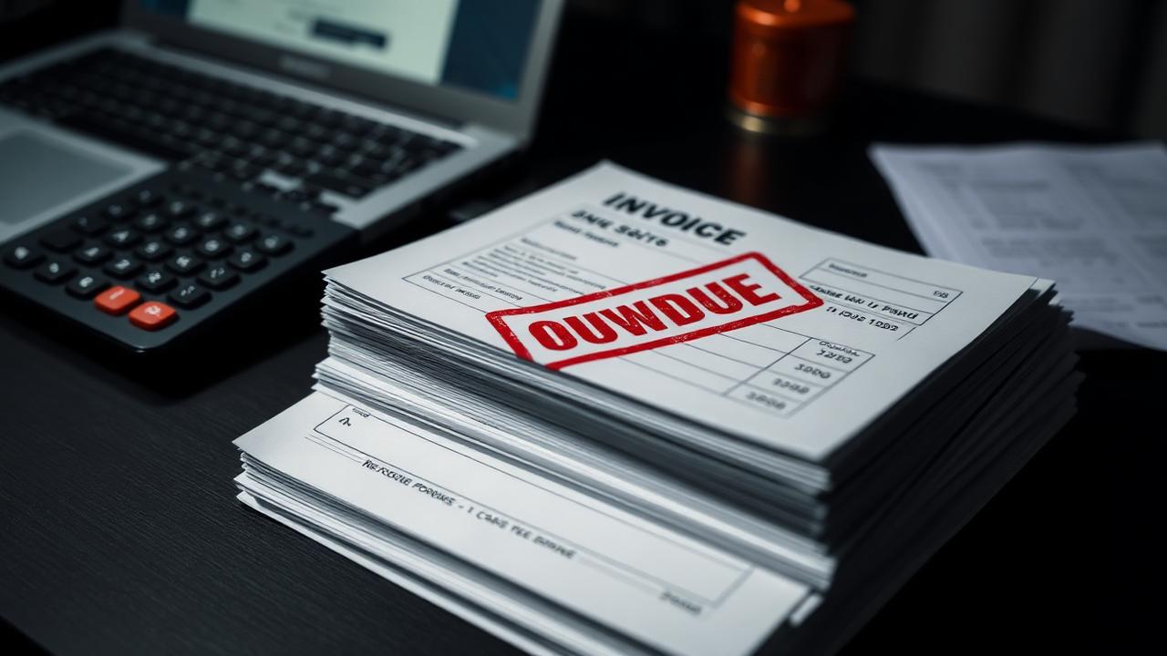 Business owner in Warrington reviewing unpaid commercial invoices with a debt recovery specialist